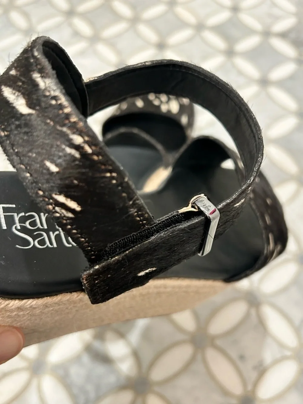 Franco Sarto Ben Spotted Calf Hair Leather Platform Jute Espadrille Sandal 8.5